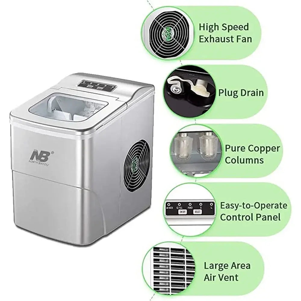 Arabian Mall Portable Mini Ice Maker Machine with Durable Compressor – Metallic Silver