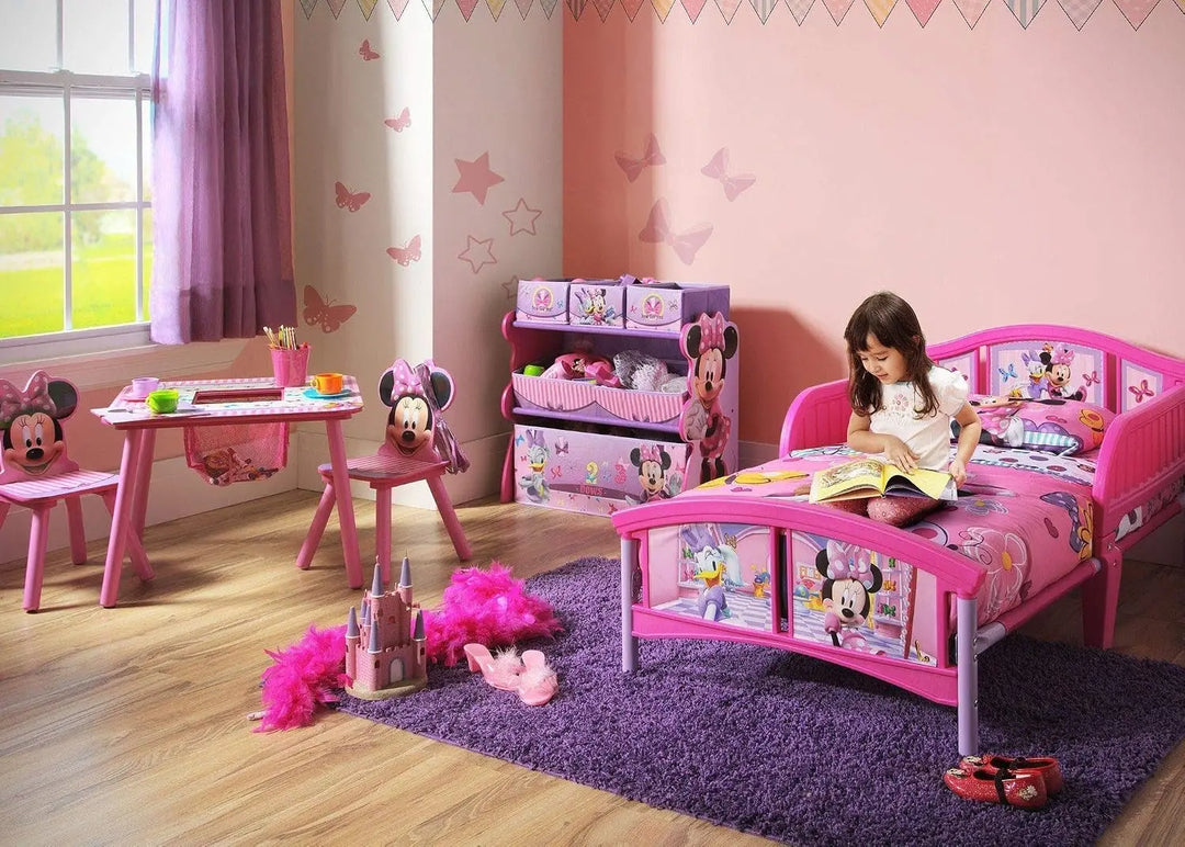 Minnie Mouse Kids Table & Chair Set with Storage Basket | Activity Study Craft Table for Girls