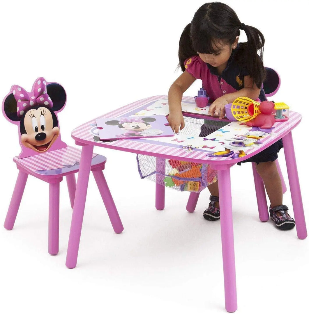 Minnie Mouse Kids Table & Chair Set with Storage Basket | Activity Study Craft Table for Girls