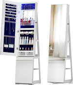 Load image into Gallery viewer, Mirror Jewelry Cabinet with Storage – 360° Swivel Jewelry Armoire, Light And Shelves
