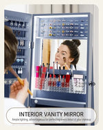 Load image into Gallery viewer, Mirror Jewelry Cabinet with Storage – 360° Swivel Jewelry Armoire, Light And Shelves