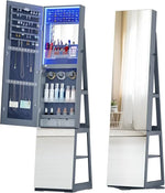 Load image into Gallery viewer, Mirror Jewelry Cabinet with Storage – 360° Swivel Jewelry Armoire, Light And Shelves