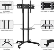 COOLBABY Mobile Rolling TV Cart with Lockable Wheels for 32-65inch LED Screen AV Carts & Stands, Tall TV Stand with Mount Height Adjustable Floor TV Stand Holds Up to 50KG Max VESA 600x400mm (Black)