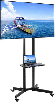 COOLBABY Mobile Rolling TV Cart with Lockable Wheels for 32-65inch LED Screen AV Carts & Stands, Tall TV Stand with Mount Height Adjustable Floor TV Stand Holds Up to 50KG Max VESA 600x400mm (Black)