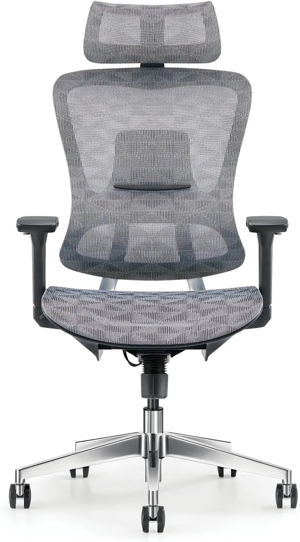 MOBILIA ErgoMesh Pro Executive Office Chair, Grey Mesh Design + CA117 Fireproof Certified, Adjustable 3D Armrests, Headrest & Multi Functional Controls, Heavy Duty Aluminium Base + 5 Years Warranty-GCC Home Center