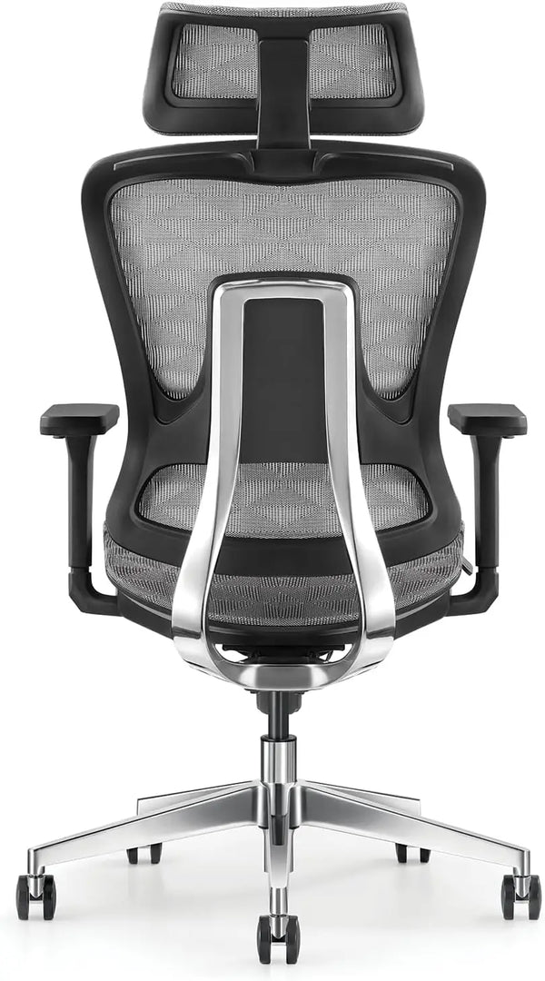 MOBILIA ErgoMesh Pro Executive Office Chair, Grey Mesh Design + CA117 Fireproof Certified, Adjustable 3D Armrests, Headrest & Multi Functional Controls, Heavy Duty Aluminium Base + 5 Years Warranty-GCC Home Center