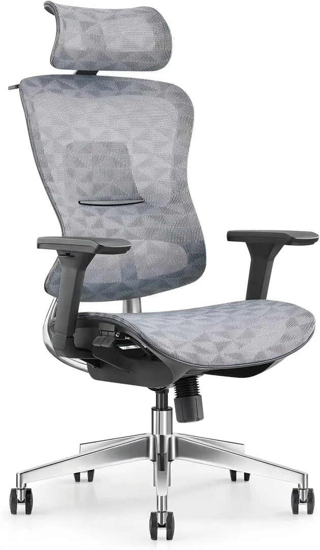 MOBILIA ErgoMesh Pro Executive Office Chair, Grey Mesh Design + CA117 Fireproof Certified, Adjustable 3D Armrests, Headrest & Multi Functional Controls, Heavy Duty Aluminium Base + 5 Years Warranty-GCC Home Center