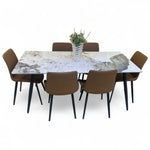 Load image into Gallery viewer, Modern 6 Seater Dining Table Set With Marble Top (Brown)