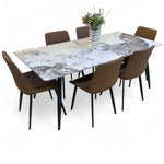 Load image into Gallery viewer, Modern 6 Seater Dining Table Set With Marble Top (Brown)