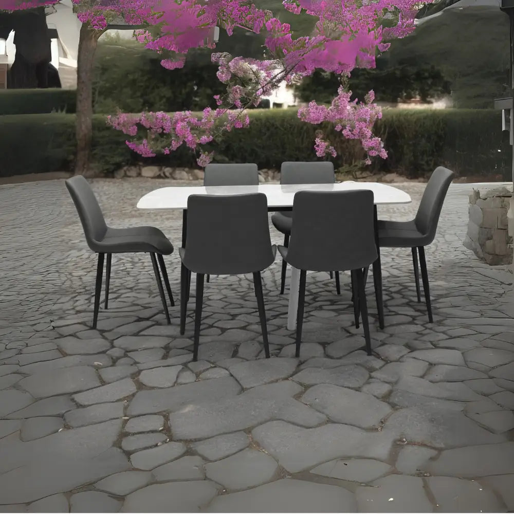 Modern 6-Seater Marble Dining Table with Stainless Steel Frame - Elegant Dining Room Furniture, 1+6 Set-GCC Home Center