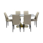 Load image into Gallery viewer, Modern 7-Piece Dining Set with Dark Marble Table &amp; 6 Faux Leather Chairs - Gold Metal Base &amp; Minimalist Design-GCC Home Center