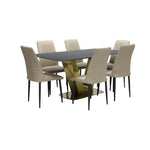 Load image into Gallery viewer, Modern 7-Piece Dining Set with Dark Marble Table &amp; 6 Faux Leather Chairs - Gold Metal Base &amp; Minimalist Design-GCC Home Center