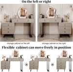Load image into Gallery viewer, Modern Beige Vanity Desk with Wavy LED Mirror, Drawers, and Storage - Perfect for Makeup, Study, and Consoles-GCC Home Center