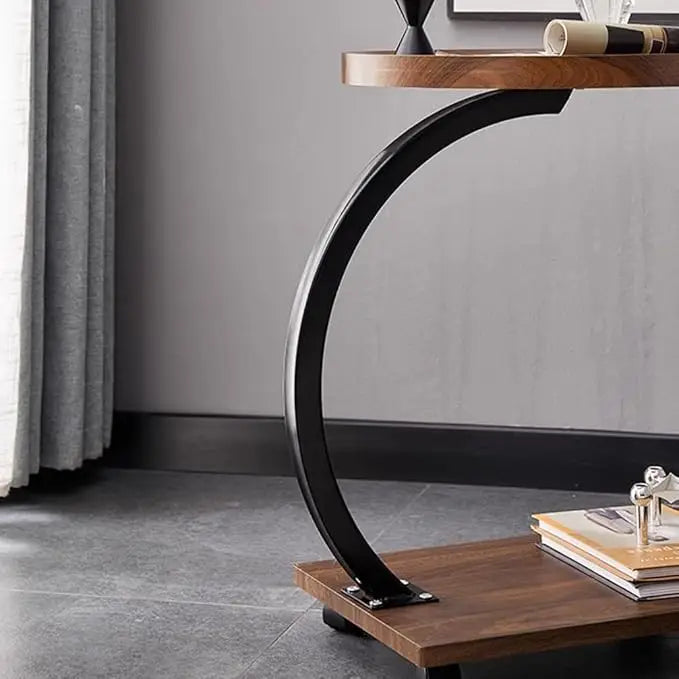 Modern C-Shaped End Table with Wheels – Walnut