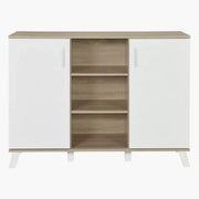 Modern Coffee Bar Cabinet, 2 Doors, Multiple Shelves, And Adjustable Shelving To Store