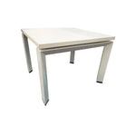 Load image into Gallery viewer, Modern coffee table with a white rectangular top, sleek metal legs, and black rubber feet measuring 50x50x50 cm