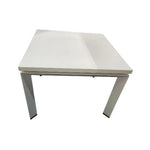 Load image into Gallery viewer, Modern coffee table with a white rectangular top and sleek minimalist metal legs measuring 50 by 50 by 50 cm
