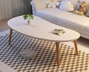 Modern Coffee Table – Large Oval Mango Shape for Living Room, Small Spaces, Bedroom & Balcony With Wood Frame – Beige