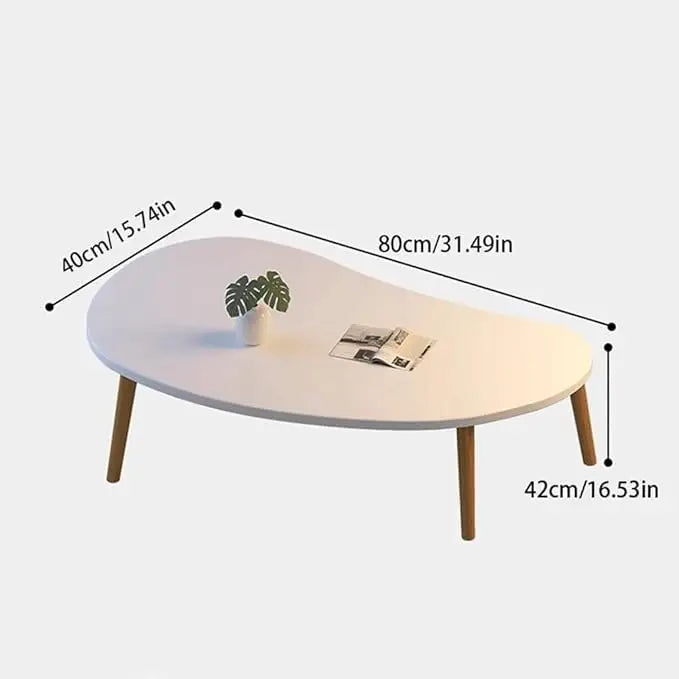 Modern Coffee Table – Large Oval Mango Shape for Living Room, Small Spaces, Bedroom & Balcony With Wood Frame – Beige