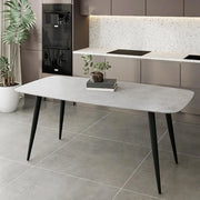 Modern Dining Table with Tempered Glass Top and Sturdy Steel Frame - 140x80x75 cm, Grey-GCC Home Center