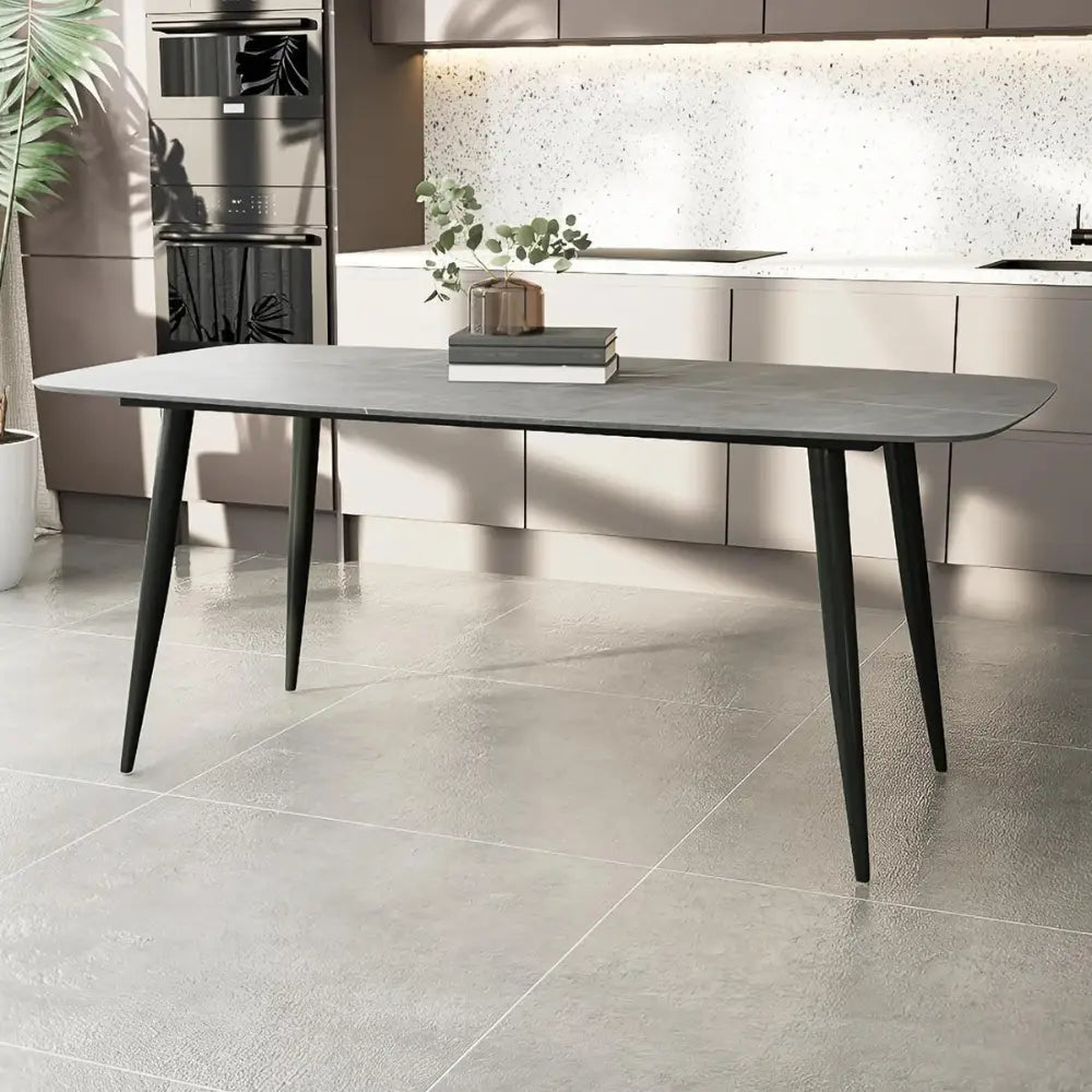 Modern Dining Table with Tempered Glass Top and Sturdy Steel Frame - 140x80x75 cm, Grey-GCC Home Center