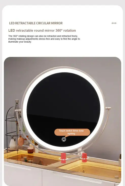 Modern Dressing Table with LED Mirror & Chair | Sleek Vanity Set for Makeup & Grooming-GCC Home Center