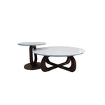 Load image into Gallery viewer, Modern Dual-Level Round Coffee Table Set – White Top &amp; Dark Wood Base