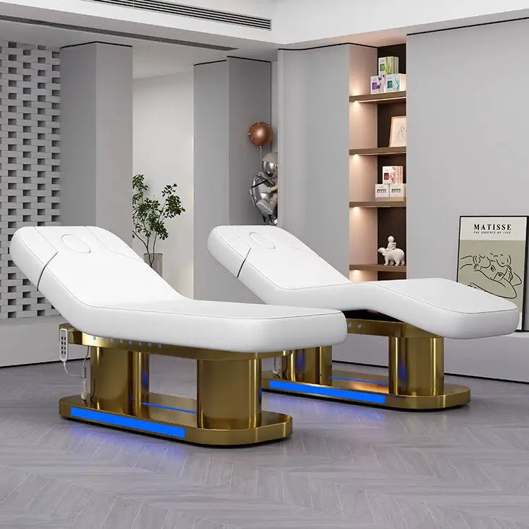 Modern Electric Salon furniture pu leather facial beauty Spa Treatment massage table electric lash bed curved with gold base