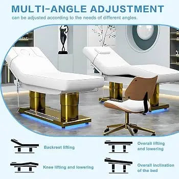 Modern Electric Salon furniture pu leather facial beauty Spa Treatment massage table electric lash bed curved with gold base