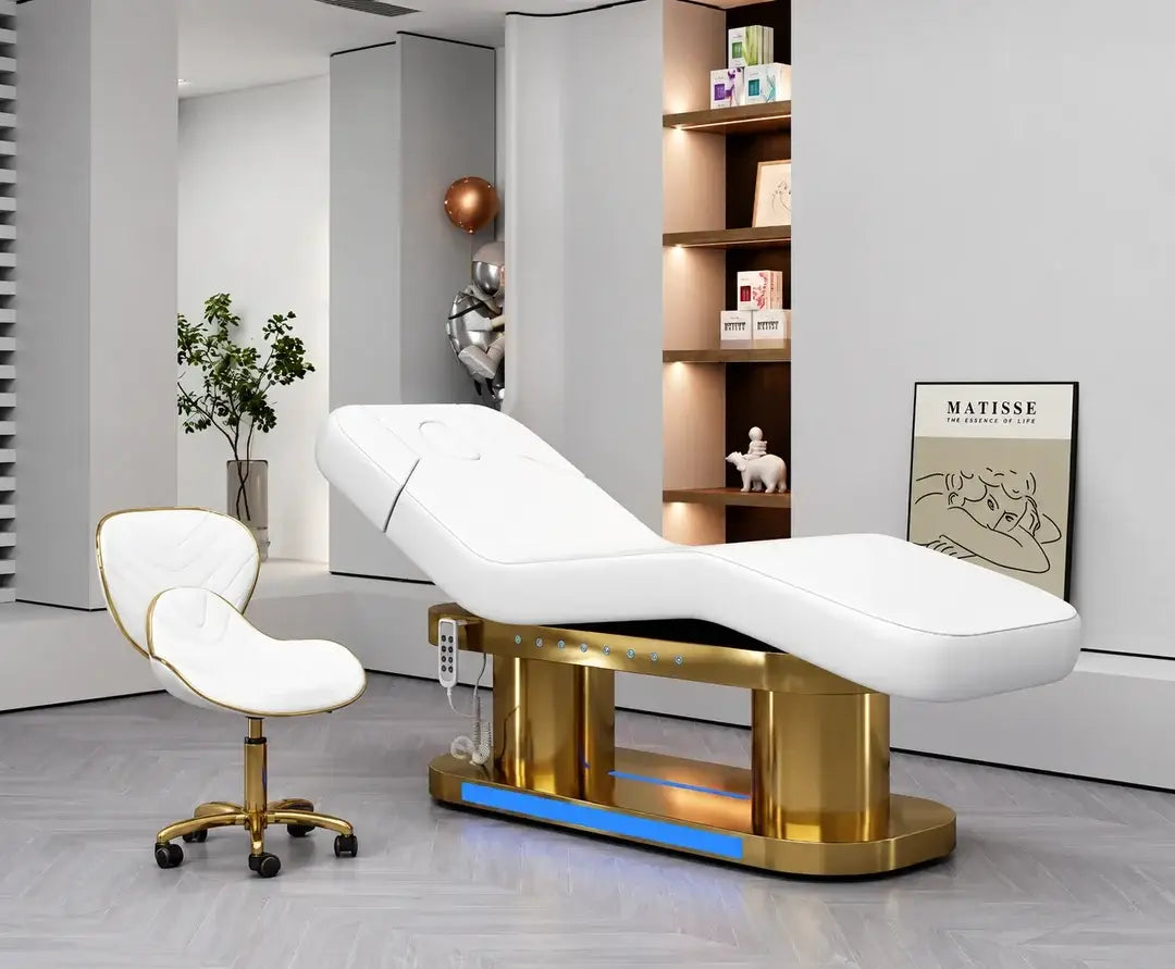 Modern Electric Salon furniture pu leather facial beauty Spa Treatment massage table electric lash bed curved with gold base