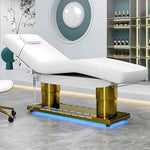 Load image into Gallery viewer, Modern Electric Salon furniture pu leather facial beauty Spa Treatment massage table electric lash bed curved with gold base
