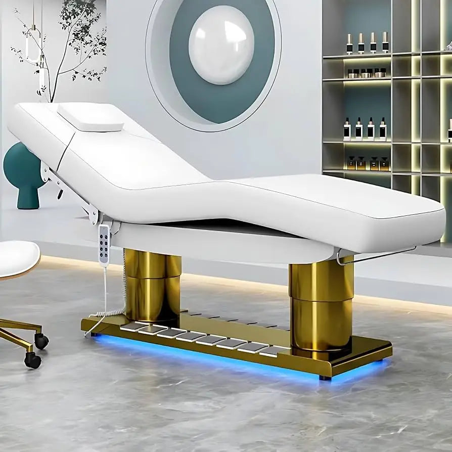 Modern Electric Salon furniture pu leather facial beauty Spa Treatment massage table electric lash bed curved with gold base