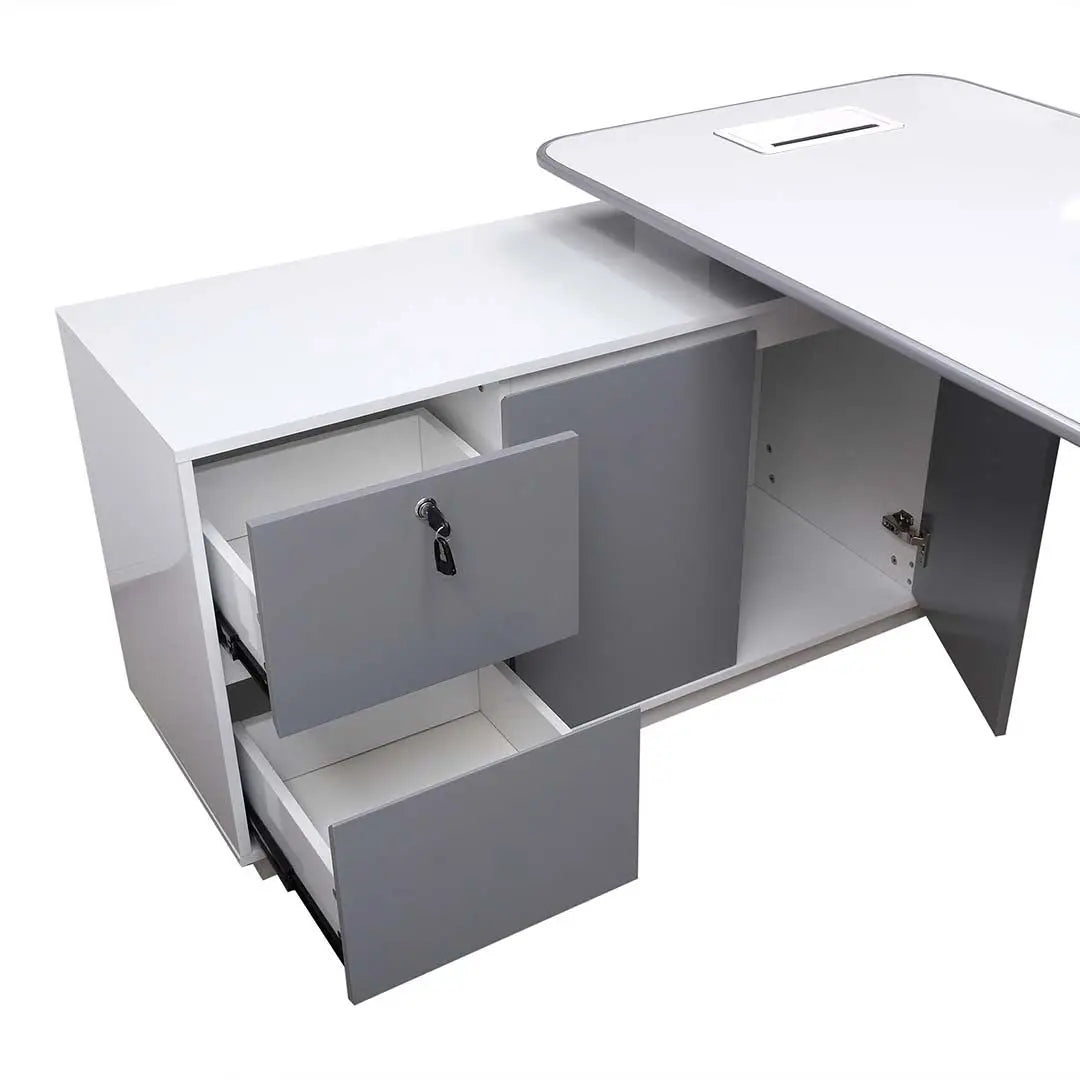 Modern Executive Office Table - Glossy White-GCC Home Center