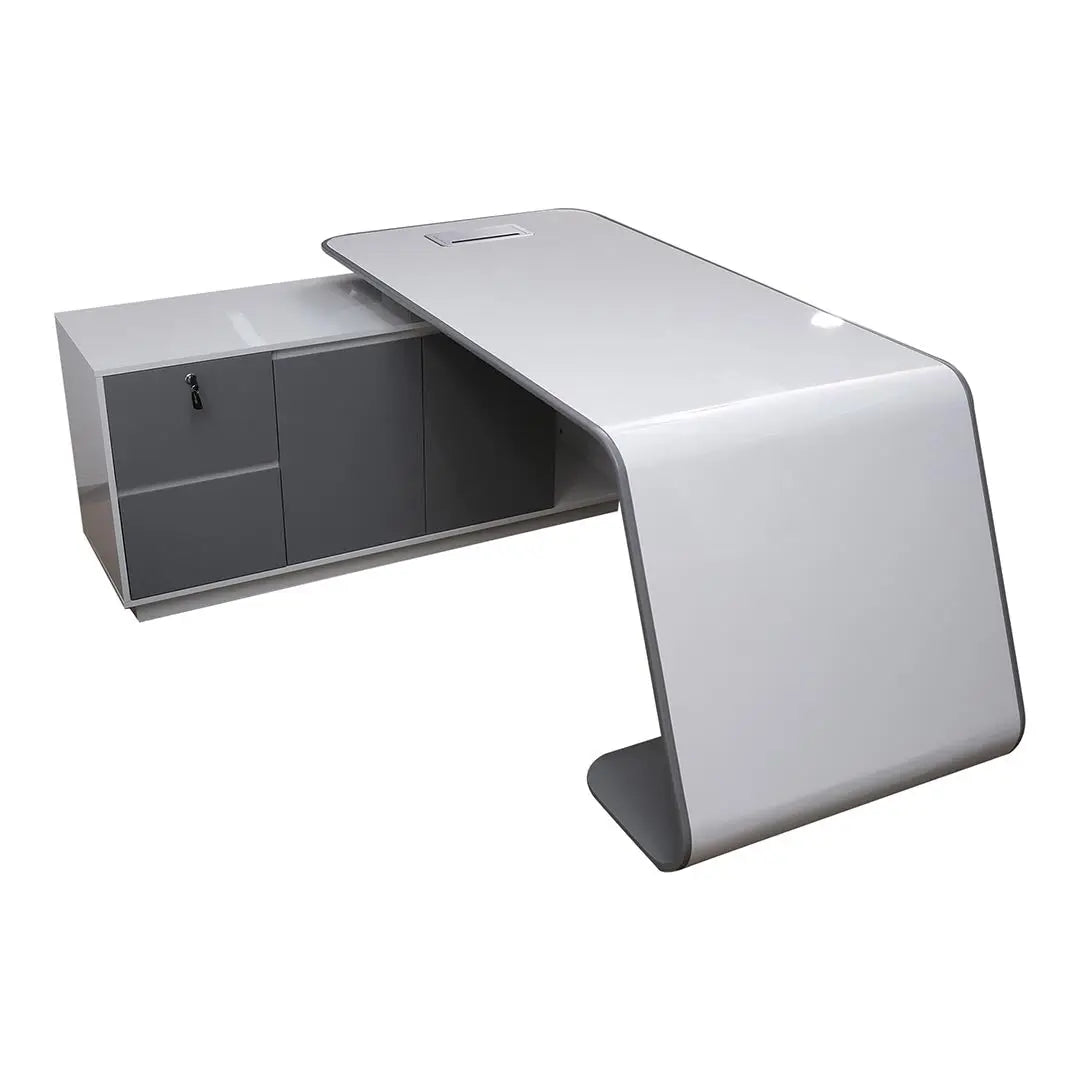 Modern Executive Office Table - Glossy White-GCC Home Center