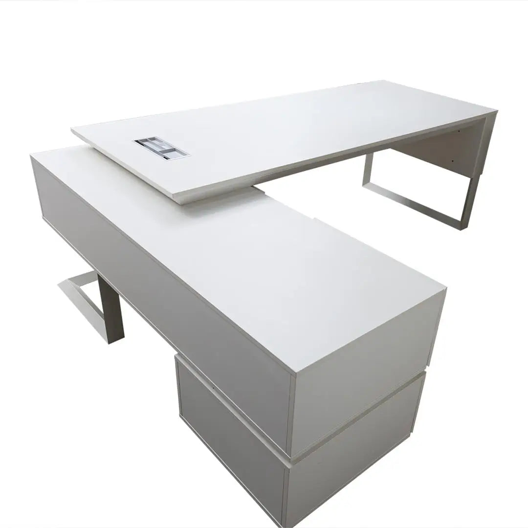 Modern Executive Office Table With Metal Frames And Legs - White-GCC Home Center