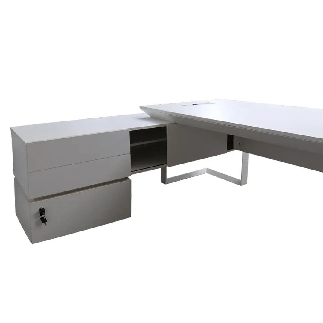 Modern Executive Office Table With Metal Frames And Legs - White-GCC Home Center