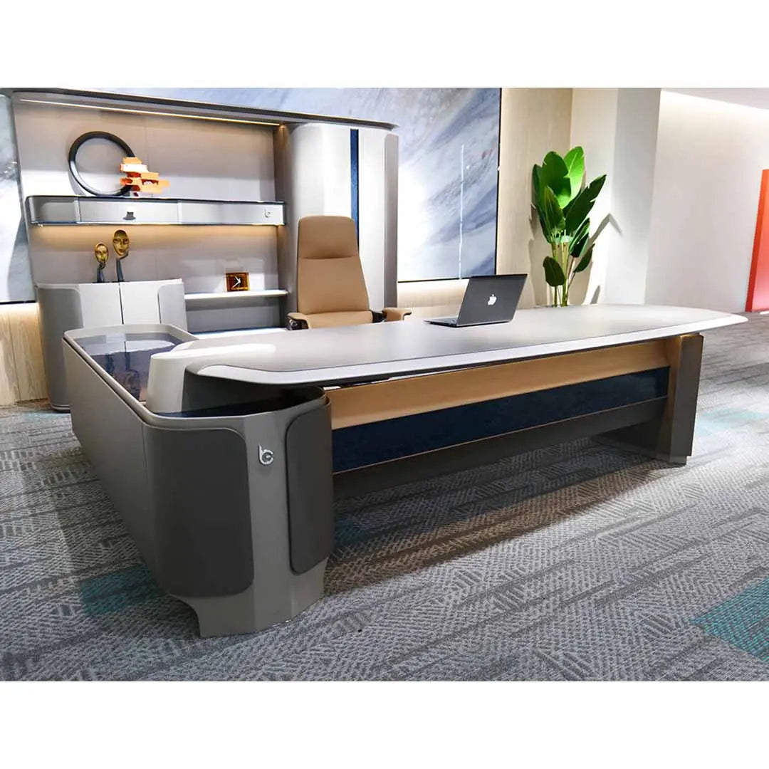 Modern Executive Office Table With Storage, Office Desk - Grey-GCC Home Center