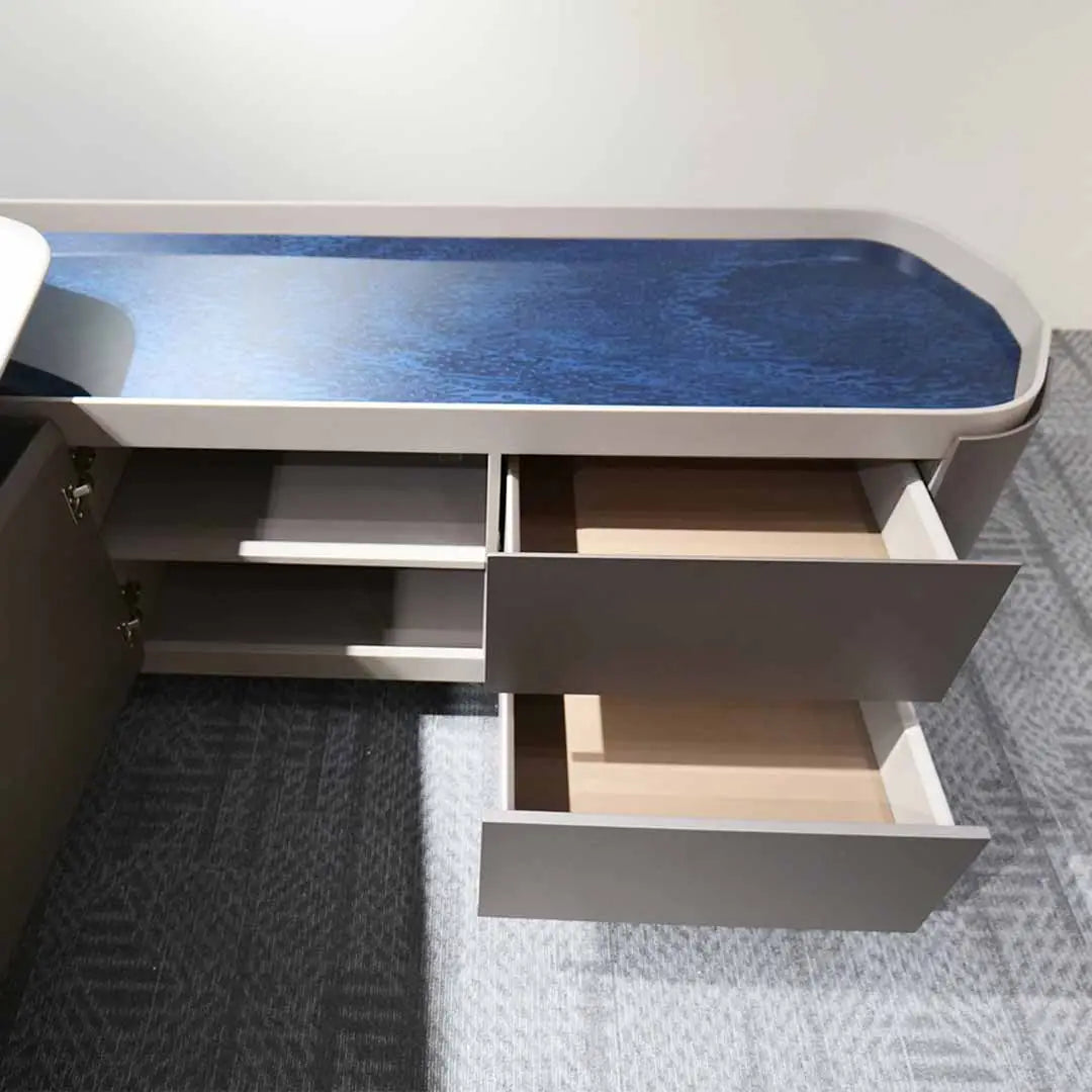 Modern Executive Office Table With Storage, Office Desk - Grey-GCC Home Center