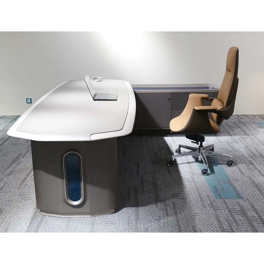 Modern Executive Office Table With Storage, Office Desk - Grey-GCC Home Center