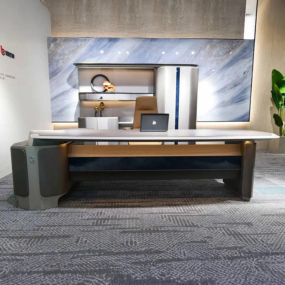 Modern Executive Office Table With Storage, Office Desk - Grey-GCC Home Center