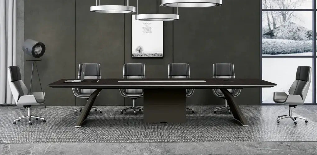 Modern black conference table with sleek design and angular metal legs for office meeting rooms kl n series 320x120cm