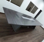 Load image into Gallery viewer, Modern gray conference table with sleek minimalist design and integrated cable management for office meetings