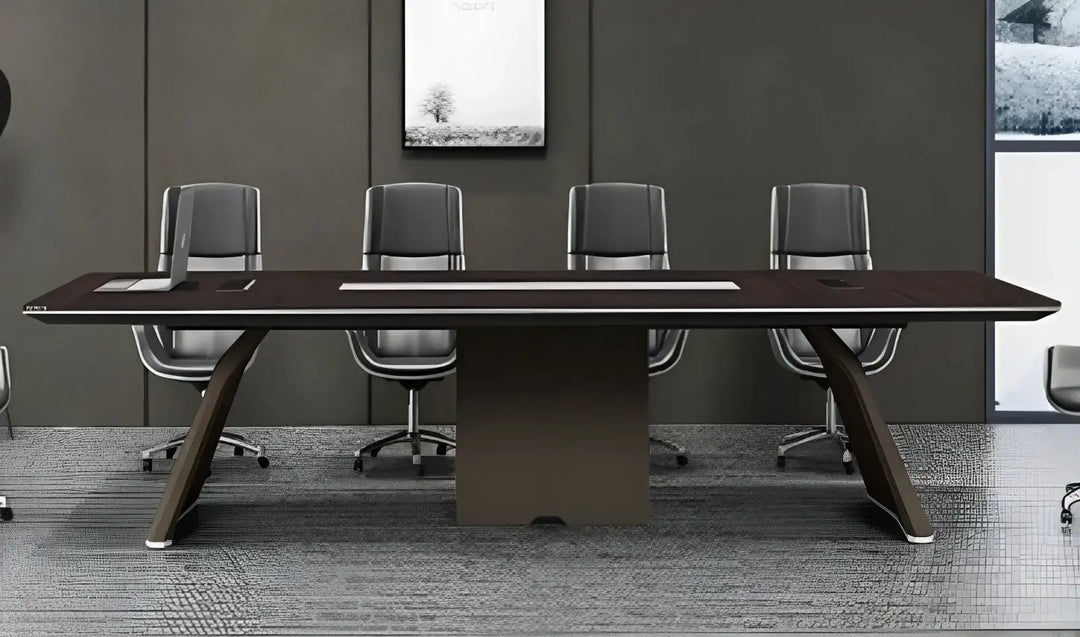 Dark wood modern design office table with sleek integrated power outlets for meeting rooms kl n series 320x120cm