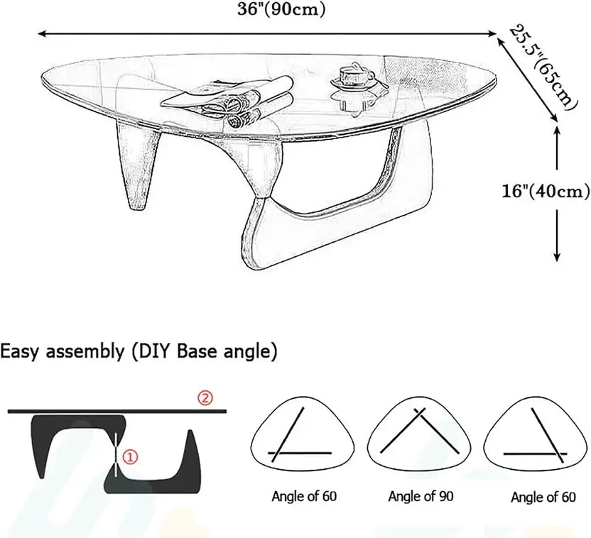 Modern Glass Coffee Table (Black Glass Top & Wood Base)