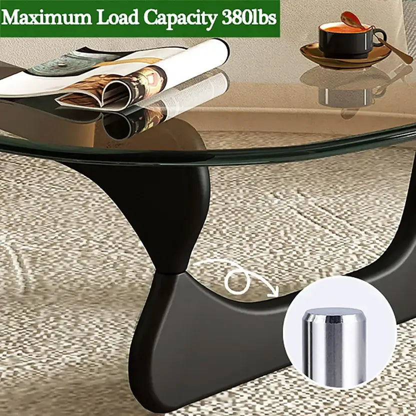 Modern Glass Coffee Table (Black Glass Top & Wood Base)