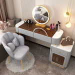 Load image into Gallery viewer, Modern Glass Dressing Table Designed specifically for you, Round Smart Mirror Strong LED Lighting in three Color Modes, and a Comfort Chair - Grey-GCC Home Center