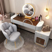 Modern Glass Dressing Table Designed specifically for you, Round Smart Mirror Strong LED Lighting in three Color Modes, and a Comfort Chair - Grey-GCC Home Center