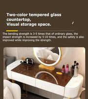 Modern Glass Dressing Table Designed specifically for you, Round Smart Mirror Strong LED Lighting in three Color Modes, and a Comfort Chair - Grey-GCC Home Center