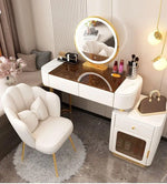 Load image into Gallery viewer, Modern Glass Dressing Table with Round Smart Mirror, 3-Tone LED Lighting, and Comfort Chair - Grey/White-GCC Home Center