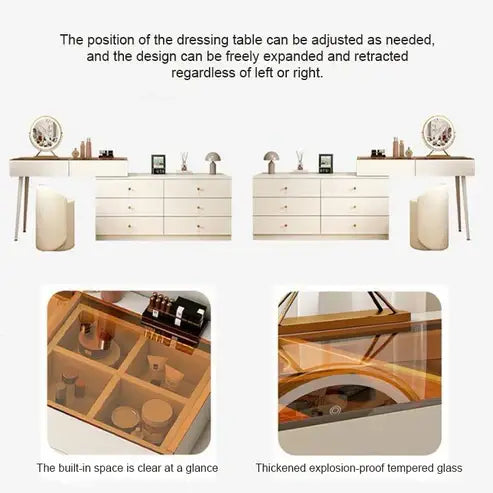 Modern High Definition Large Bedroom Dressing Table with LED Mirror and Storage-GCC Home Center